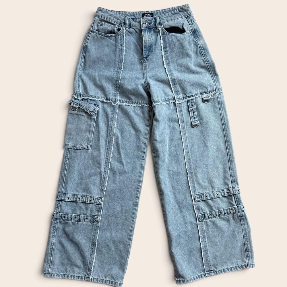 Social Collision Hot Topic Wide Leg Baggy Cargo Jeans- Emo, edgy,